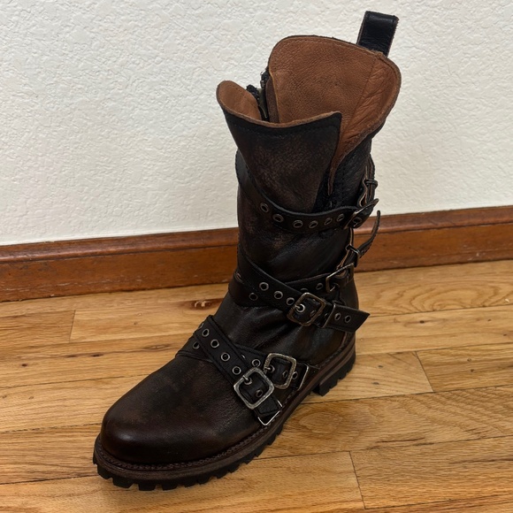 Freebird Hallie Black Brown Moto Leather Boots SZ8 - Picture 2 of 6